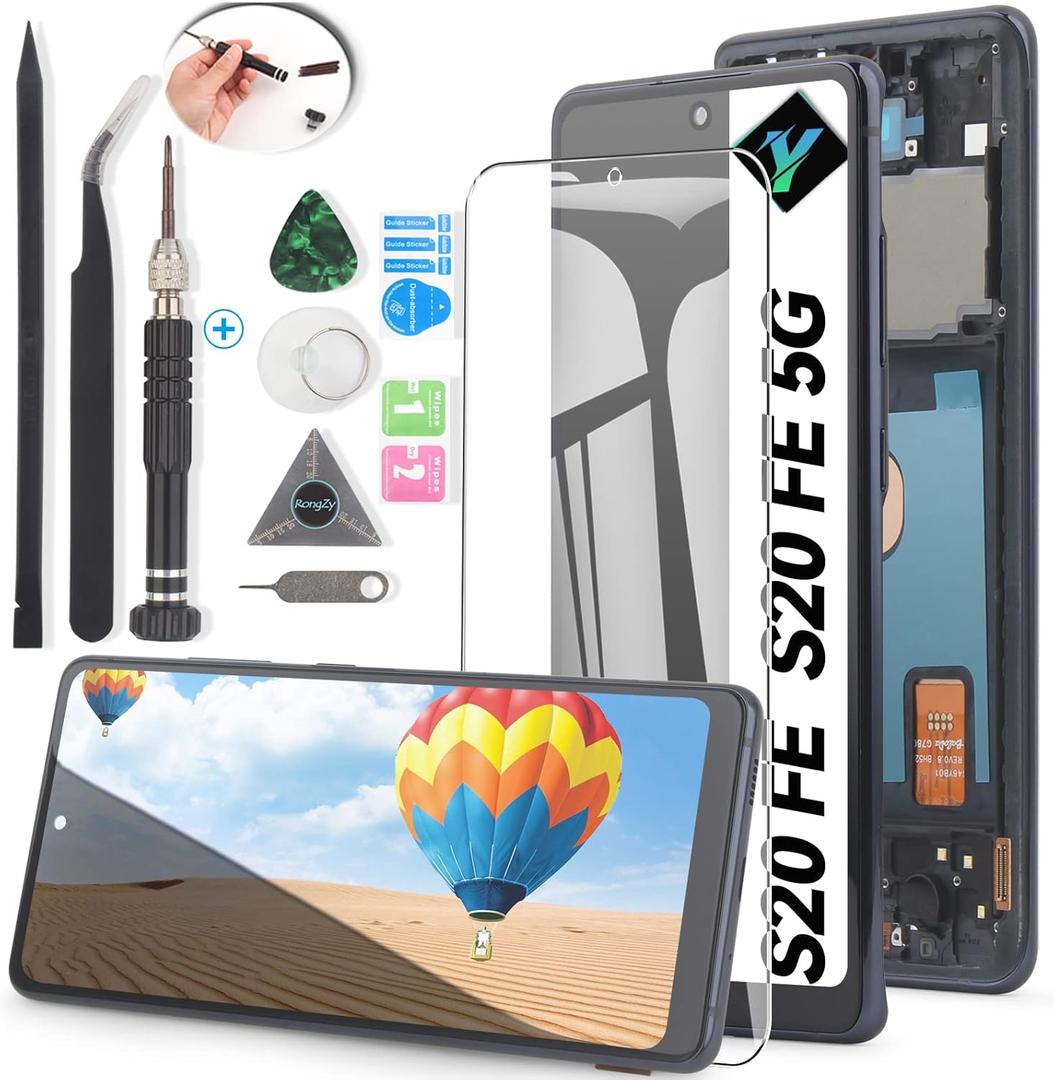 Screen for Samsung Galaxy S20 FE 2022/S20 FE 5G Screen Replacement for Samsung S20 FE SM-G781 G781B G781U G781F/DS G781W LCD Touch Display Digitizer Assembly with Tools (Black with Frame)