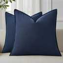 decorUhome Patriotic Summer Decorative Linen Euro Sham Throw Pillow Covers 24x24 Inch Set of 2 Navy Blue Coastal Pillow Covers with Flange Edges Soft Farmhouse Boho Accent Pillow Cases for Couch Bed