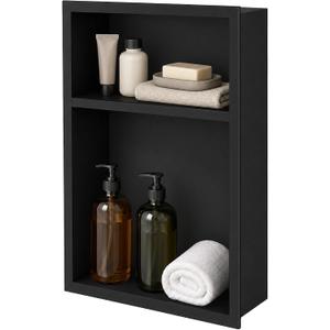 Stainless Steel Shower Niche with Double Shelves, 18" X 12" Shower Shelves Organizer, Recessed Niche for Wall Insert, Bathroom Shower Shelf for Inside Shower, No Tile Needed, Matte Black