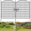 10 Panels No Dig Garden Fence with Gate, 42in x 24.2ft Decorative Dog Fence Outdoor for Yard, Tall Animal Barrier Rustproof Metal Wire Garden Edging Border, Temporary Fencing for Outdoor, Patio