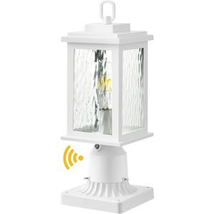 VIANIS Dusk to Dawn Outdoor Post Lights with Pier Mount Base, Modern White Exterior Lamp Post Light Fixture, Anti-Rust Aluminum Light Posts for Outside with Water Ripple Tempered Glass(Hardwired 120V) (Standard Size)