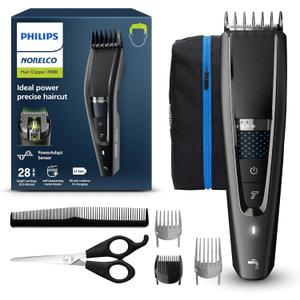 Norelco Philips Hair Clipper 7000 Series, Hair and Beard Trimmer, Precision Dial, PowerAdapt Sensor, Trim-and-Flow, DualCut, DuraPower, 28 Length Settings, 90 Min. Runtime, HC7650/40 (Gray & Black)