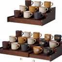 Novabright 1 Pcs 3-Tier Expandable Mug Holder Cabinet,Walnut Wood Color | 12.4"-24" Adjustable Width, Coffee Display Shelf, Countertop and Pantry Storage, No Assembly, Space Saving Organizer