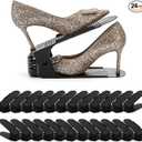 Noamus 24 Pack Shoe Slots Organizer, Adjustable 4 Levels Shoe Stackers, Double Deck Shoe Storage Holder, 50% Space Savers Rack, Thickening Plastic Shoes Riser for Closet Entryway Organization, Black