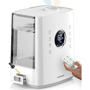 Homvana Humidifiers for Bedroom Large Room, 6.5L Top-Fill Warm & Cool 360 Rotatable Mist Ultrasonic Humidifier for Plants Baby Kids, Vaporizer (Distilled Sterilization) Essential Oil, Auto Sleep Mode