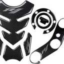 5D Real Carbon, Motorcycle Gas Tank Protector, Grey Tank Pad Sticker, Tank Cap, Fuel Cap Decal, Triple Tree Front End Upper for R1, 3 Pcs Per Set