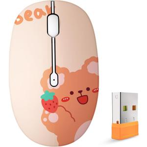 Cute Bluetooth Wireless Mouse with 2.4GHz USB Receiver, Silent Clicks, AA-Battery Powered, Durable, Lovely Cartoon Mice, Ideal for Kids, Students, Teens on Laptops, Mac, iPad, PC (Kerry Bear)
