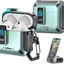 R-fun Compatible with AirPods 4th Generation 2024 Headphone Cases, Fully Drop Proof Auto Eject Protective Cover Design, New Charging Port Dust and Stand Design?Black+Apple Green