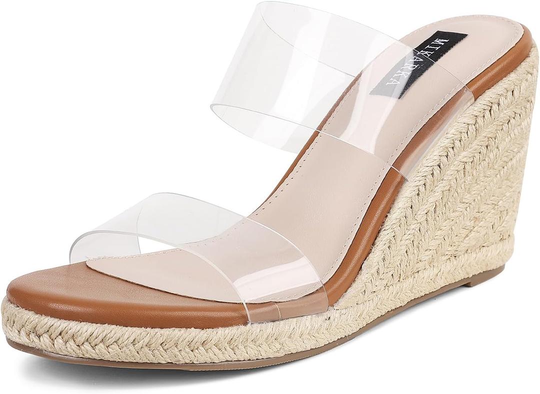 Mikarka Slip On Wedge Sandals for Women Open Toe Espadrilles Platform Slides Dressy High Heel Beach Summer Sandal Comfortable Wedges Shoe Mules (5, Clear)