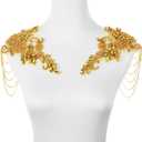 Gold Pair Beaded Rhinestones Applique Embellishment for Clothes,Epaulettes Shoulder Patches Sew-on Diamond Sequin Applique for Wedding Dress DIY Accessories