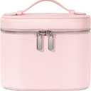 Makeup Bag, Travel Make up Case with Compartments and Handle, Portable Cosmetic Organizer Bags,Toiletry Bag for Women (Medium, pink(8*5.5*6 in))