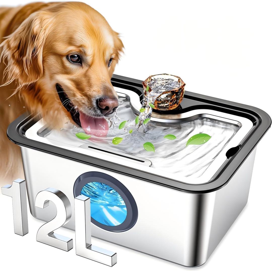 Large Dog Water Fountain Stainless Steel, 12L Pet Drinking Dispenser with Visual Window, Extra Big Cat Fountains Bowl with Filters, Widely Drinking Area,Ultra-Quiet Pump Large Dog Water Fountain Stainless Steel, 12L Pet Drinking Dispenser with Visual Window, Extra Big Cat Fountains Bowl with Filters, Widely Drinking Area,Ultra-Quiet Pump