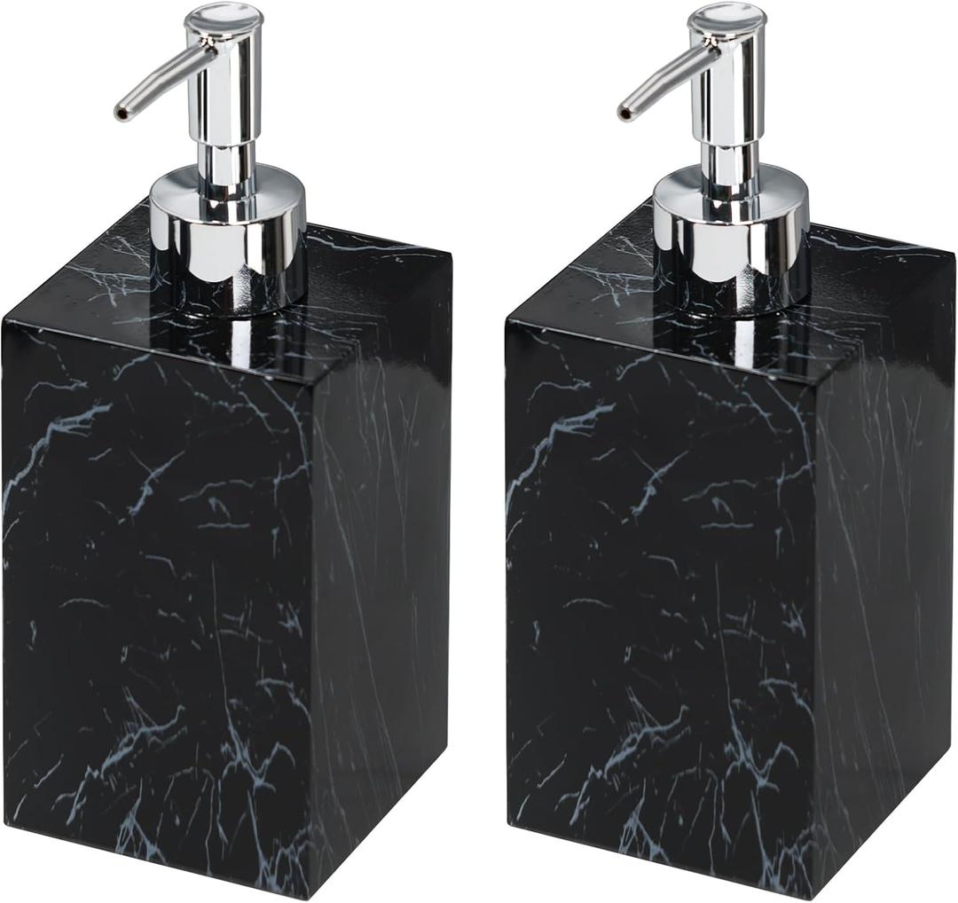 2-Pack Marble Look Resin Soap Dispensers, 16.9 oz Refillable Lotion Pump Bottles for Bathroom, Kitchen, Vanity, Office Sink Countertops  Durable, Moisture-Resistant Home Dcor (Black)