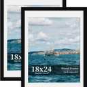 18x24 Picture Frame Set of 2, Wood Frame with Real Glass, Wide Border | Displays 16x20 with Mat or 18x24 without Mat, Horizontal or Vertical Wall Mount, Matte Black for Gallery Walls