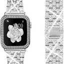 Compatible for Apple Watch Ultra Band 49mm 46mm 45mm 41mm 38mm 40mm 42mm 44mm with 2 Pack Bling Crystal Diamonds Case Cover, iwatch SE Series Ultra 3 2/11/10/9/8/7/6/5/4/3/2/1 Bands for Women (42mm)