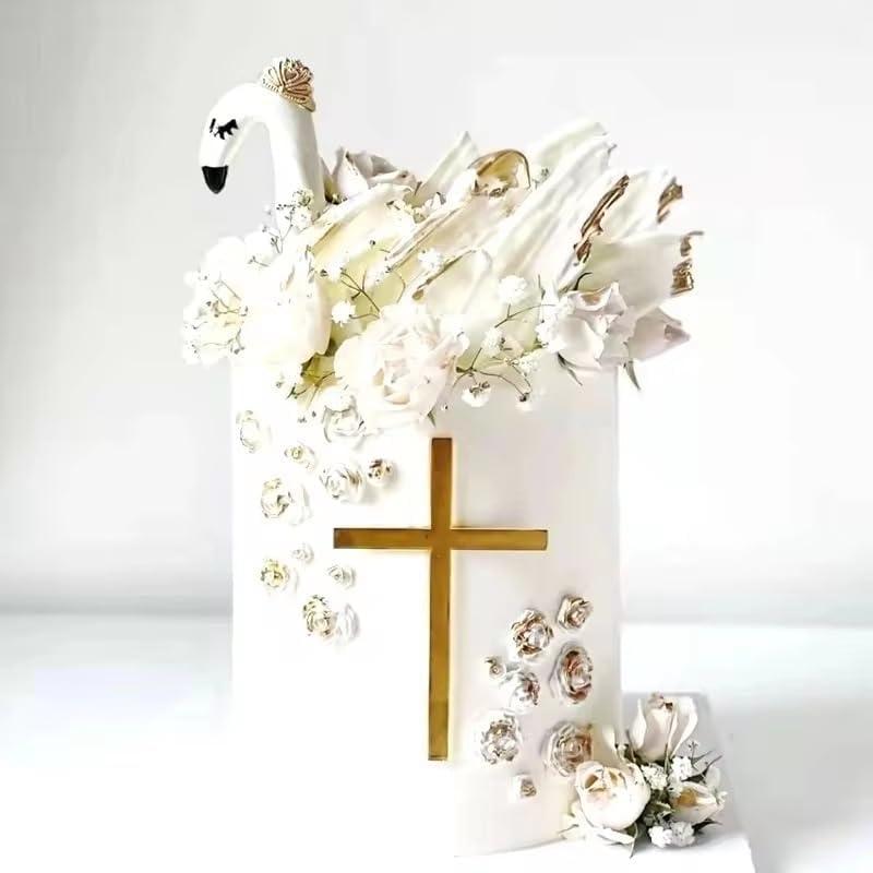 SUVO 10-Piece Set, Gold Cross Cake Toppers, 3.82"" x 5.59"" Each, Baptism First Holy Communion Cake Topper