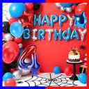 Spider Themed Birthday Balloons Set, 47in Giant Foil Spider Web & 4pcs Star & 4pcs Round Red Blue Balloons Ideal Birthday Cartoon Theme Party Decorations and Favors(Number 4)