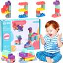 COUOMOXA Soft Building Block for Toddler: Large Educational Toys for 6-12 Months and 1-3 Year Old - STEM Soft Rubber Blocks for Preschool Playroom - for Boys and Girls