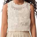 MakeMeChic Girl's Summer Crochet Tops Sweater Vest Sleeveless Cute Crop Tops Knitwear (Beige)