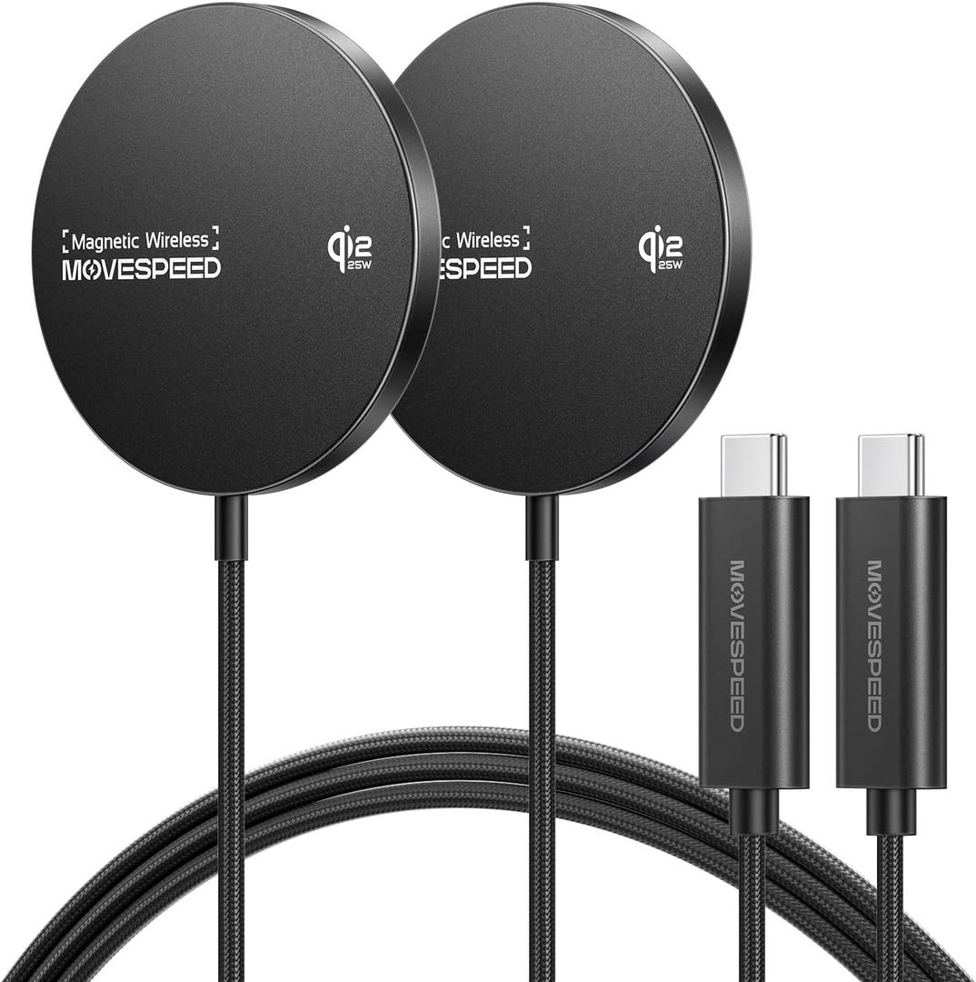 MOVESPEED Qi2.2 25W Magnetic Wireless Charger 2 Pack, MagSafe Fast Charging Pad, Compatible with iPhone 17/16/15/14/13/12 Series, AirPods Pro/4/3/2,Samsung Galaxy and More(Black)
