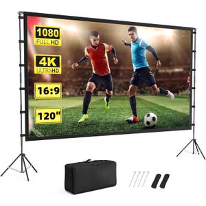 Projector Screen Outdoor, Vamvo Projector Screen with Stand Portable 120" Foldable ProjectorScreen, 10 Feet Indoor Movie-Screen with Carrying Bag for Home Theater Backyard Movie Night
