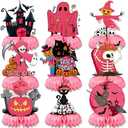 Halloween Table Centerpieces Set, Pink Honeycomb Halloween Party Decorations with Ghosts, Pumpkins, Witches & Haunted House, Double-Sided Cardstock Halloween Table Decor for Kids, Home & Classroom
