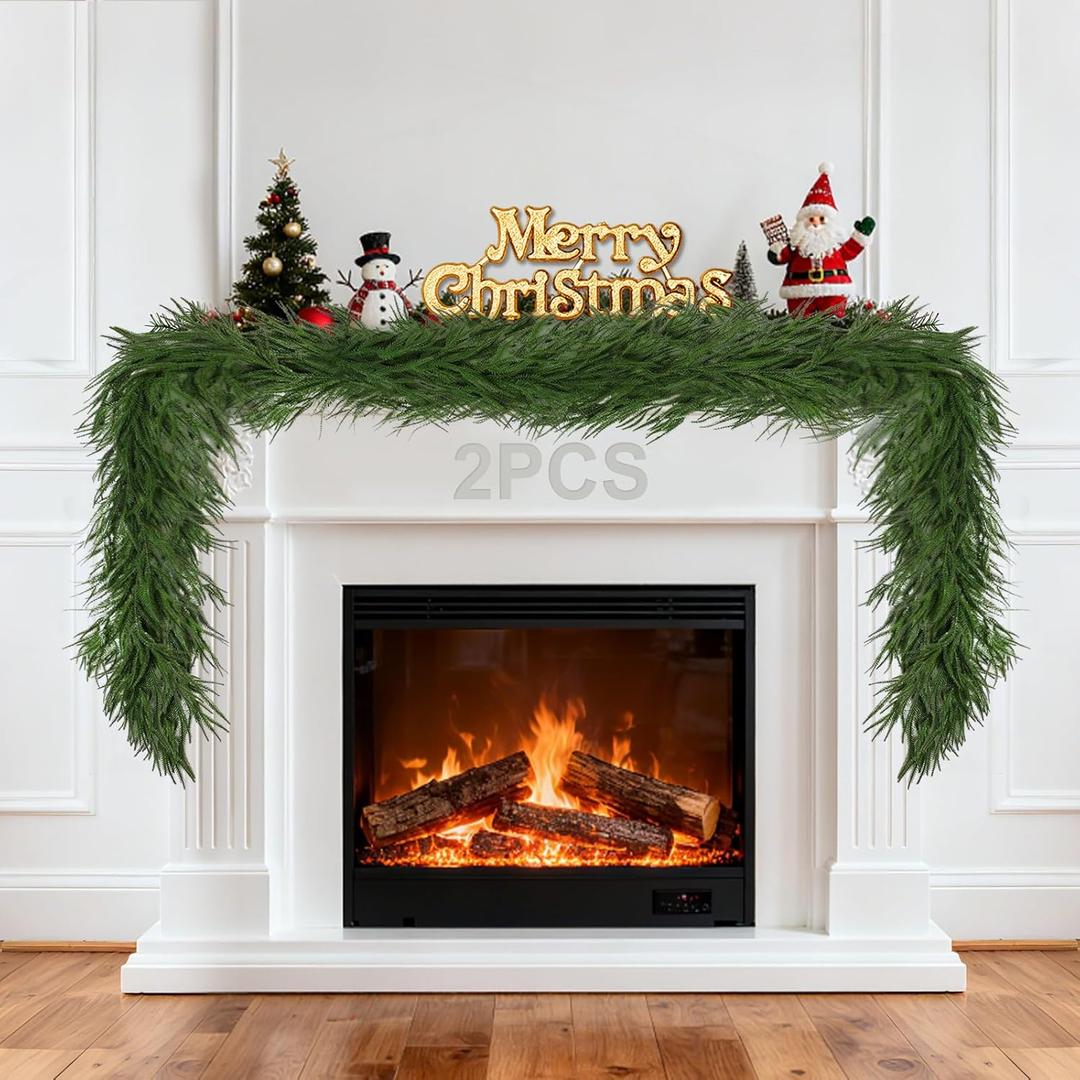 6FT Christmas Garland Set of 2  Lifelike Norfolk Pine Garland for Holiday Decor, Perfect for Mantels, Staircases, Doorways, Indoor/Outdoor Decorations