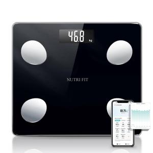 NUTRI FIT Scale for Body Weight Digital Bathroom Smart Scale with Bluetooth for BMI, Body Fat, Muscle Mass, 20 Body Composition Analyzer Health Monitor Sync Apps 330lbs, Batteries Included (Inky Black)
