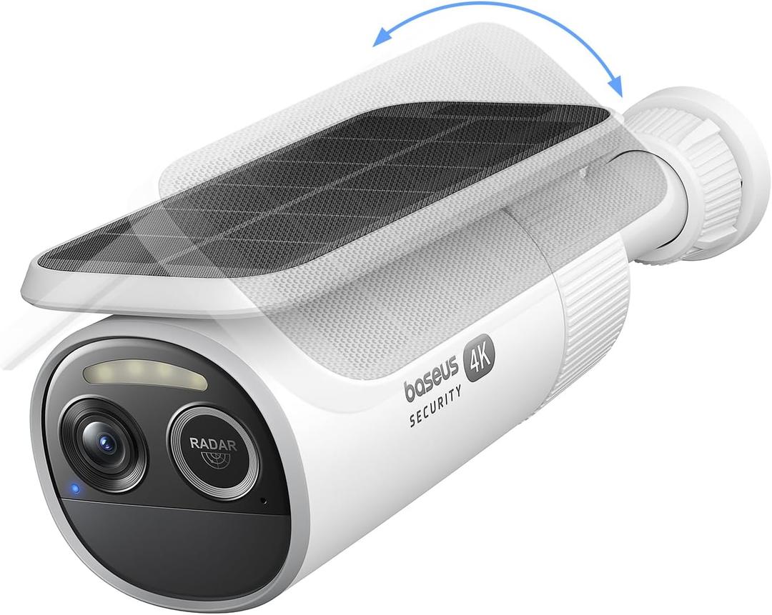 Baseus S2 4K Solar Security Cameras Wireless Outdoor - Radar+PIR Detection, AI Face Recognition, Auto Sunlight-Tracking, Color Night Vision, IP67, No Monthly Fee, Local Storage, Featured at CES 2025