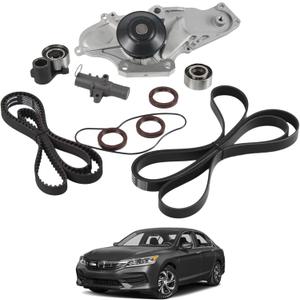 TCKWP329 Serpentine Drive Timing Belt With Water Pump Kit Compatible with 2003-2018 Honda Accord Crosstour Odyssey Pilot Ridgeline Saturn VUE Acura MDX RDX RL TL TSX V6 3.0L 3.2L 3.5L 3.7L