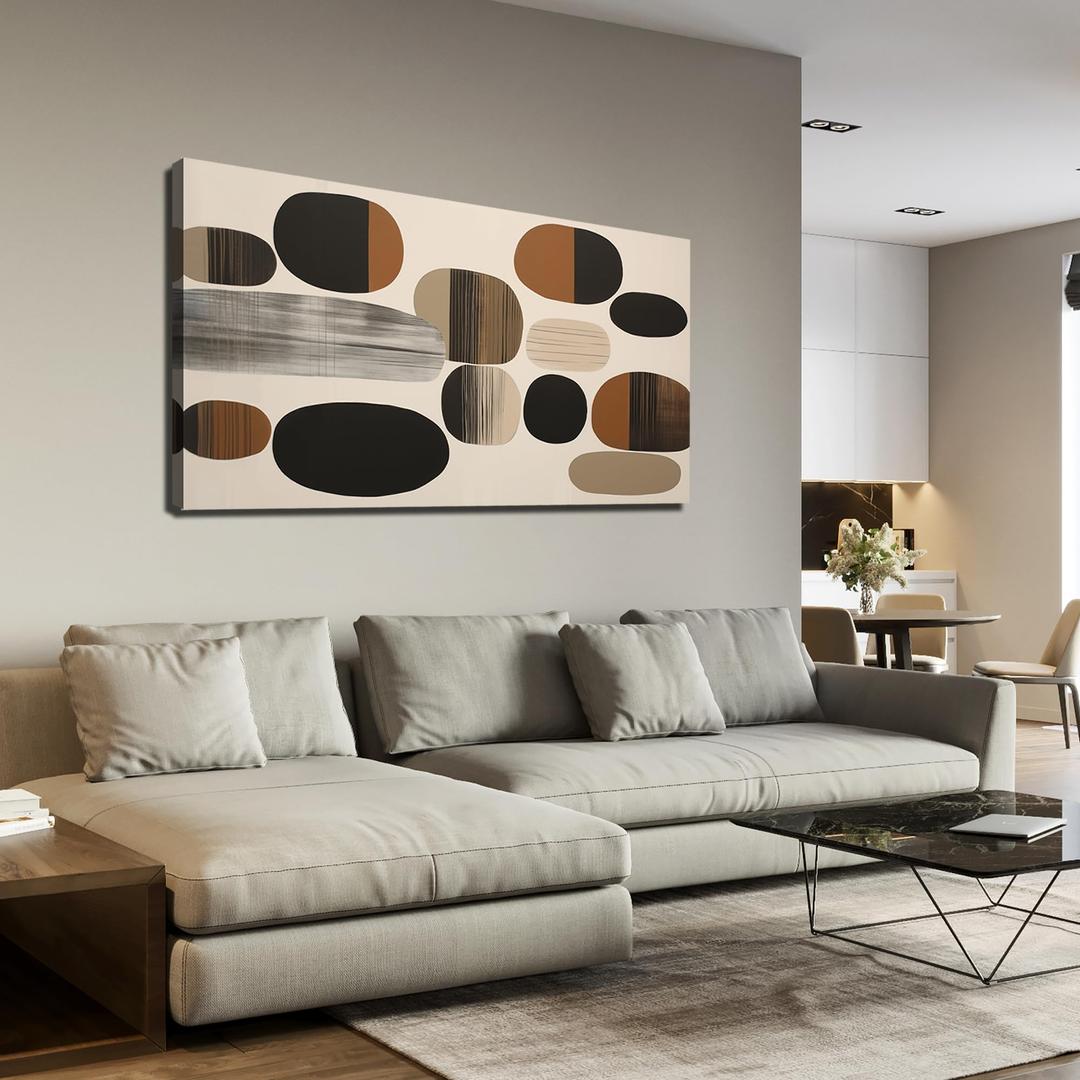 Prepeyssee Large Brown Abstract Wall Art for Living Room Geometry Black Boho Artwork for Bedroom Office Kitchen Modern Canvas Prints 24"x48"
