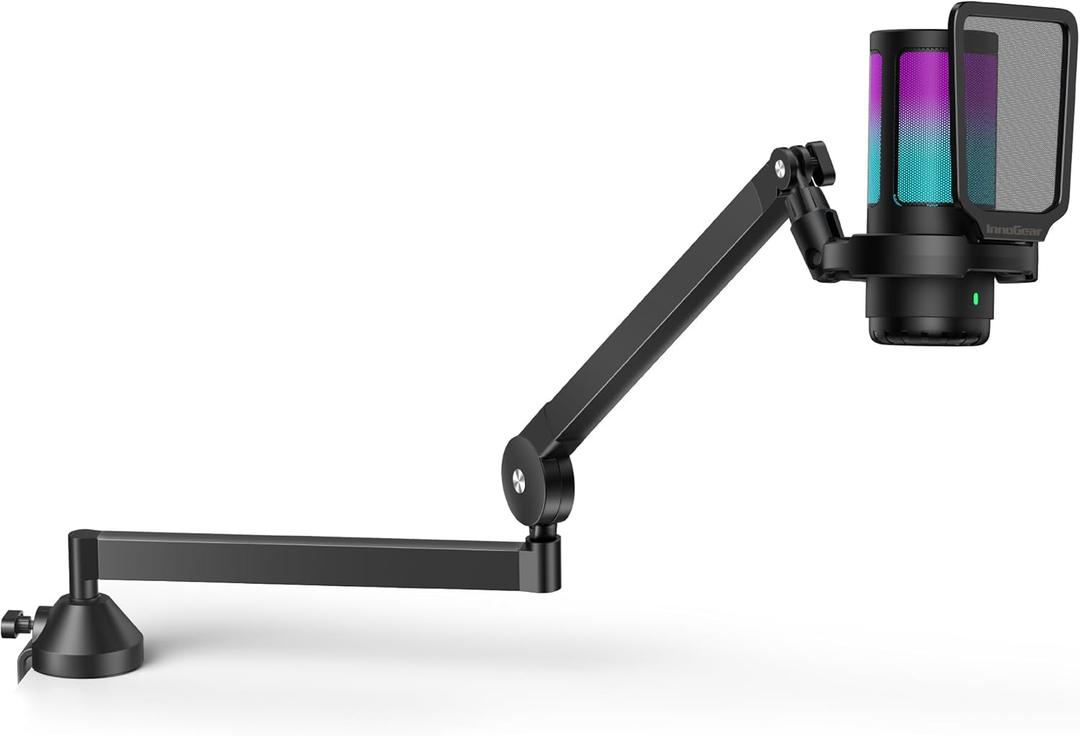 InnoGear USB Gaming Microphone Set, Noise Cancellation Condenser Mic with Boom Arm RGB Mute Headphones Jack for Streaming Podcasting Recording Vocal PC Computer YouTube Discord PS4 PS5, Black