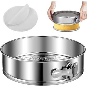 9" Stainless steel Springform Pan with 30 Pcs Parchment Paper Liners,9inch round pan 304 Nonstick Leakproof Springform Cake Pan with Removable Bottom for Cheesecake,Mousse,Chiffon,Baking Cakes
