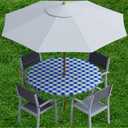 Sorfey Vinyl Umbrella Round Fitted Tablecloth Cover, Checkered Design, Flannel Backed Lining 30 Inch, Blue