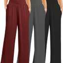 Kivdol 3PACK Women's Casual Loose Wide Leg Cozy Pants Yoga High Waisted Sweatpants Comfy Lounge Pants with Pants with Pockets (Size: Medium, Red)
