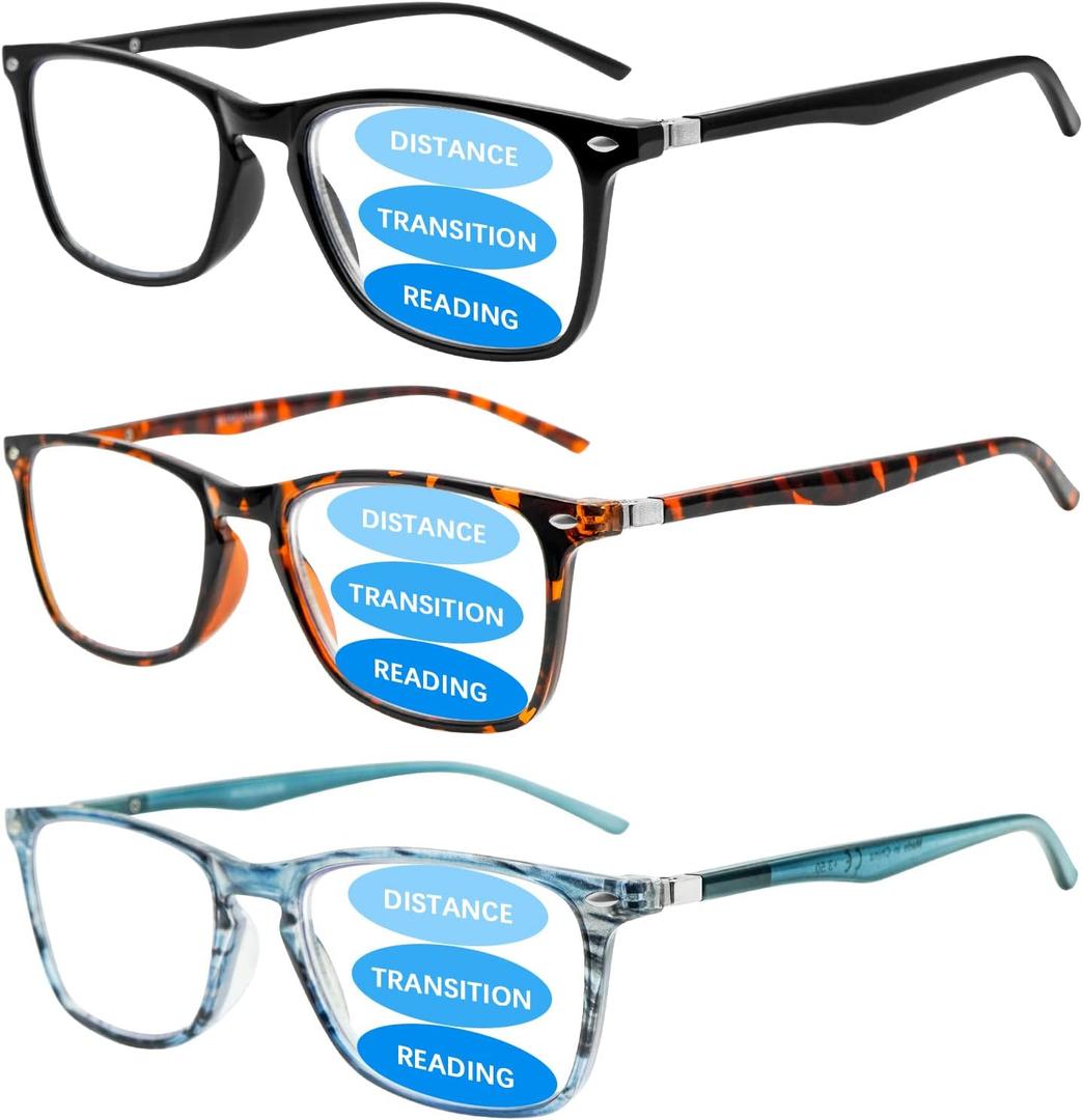 3 Pack Progressive Multifocus Reading Glasses for Men Women Blue Light Blocking Spring Hinges Computer Readers (3 Mix, 1.75 x)