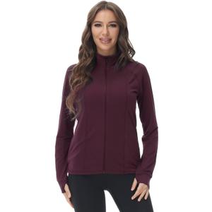 COZZIPLUS Women Zip up Athletic Running Jacket Lightweight Workout Yoga Top with Thumb Holes and Pocket (Large, Burgundy)