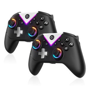 Dinosoo 2 Pack RGB Wireless Switch Controller, PC Gaming Controller, with Bluetooth, Wake up, Gyro Axis, Turbo, Macro, Dual Vibration, and Screenshot, Compatible with Steam and Switch
