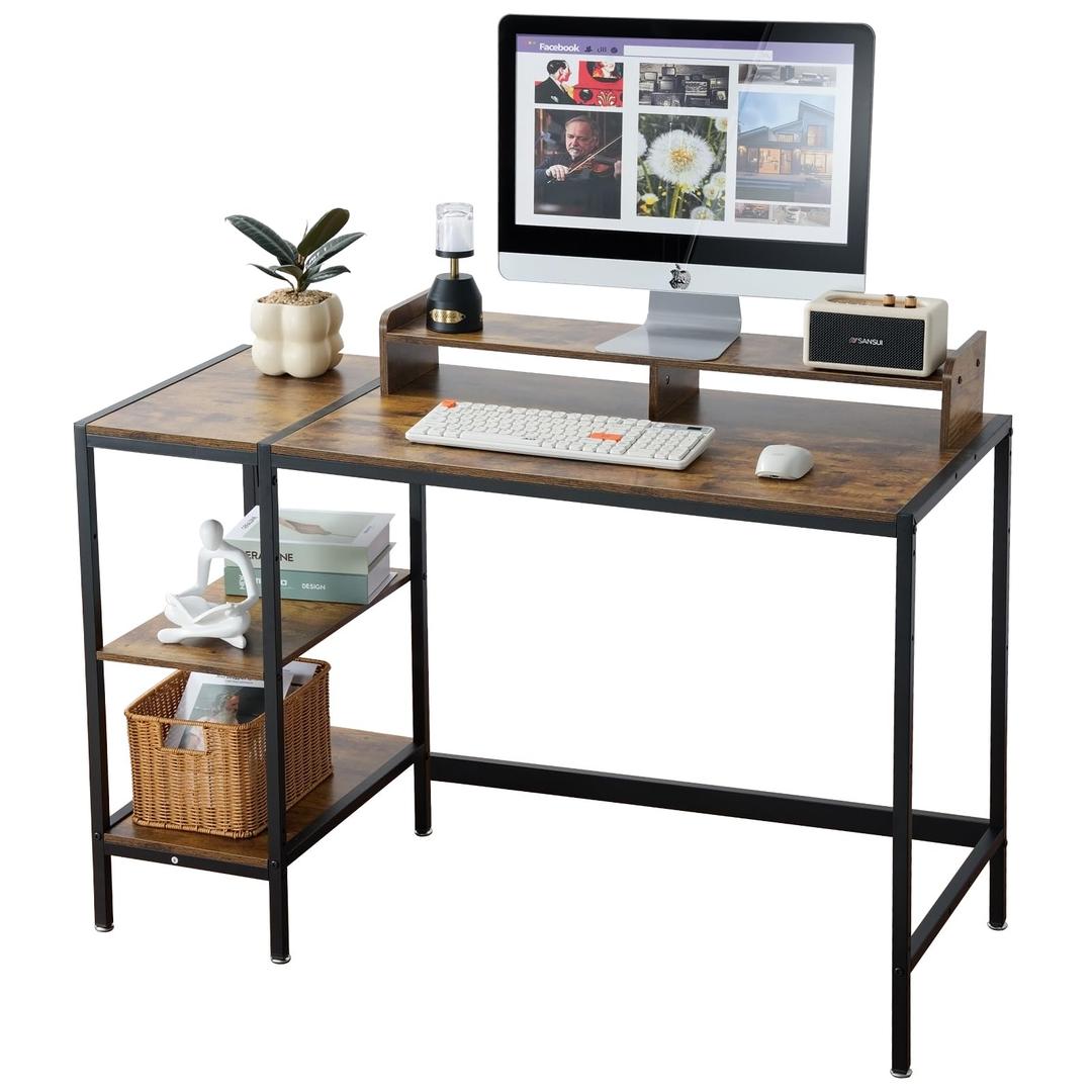 MINOSYS 55-inch Computer Desk with Storage Shelf - Vintage Ideal Gaming Desk for Bedrooms, Small Spaces, and Home Offices Modern Writing Desk for PCs.
