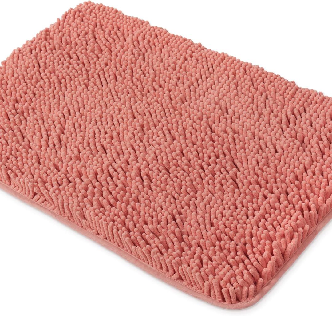 Yeaban Coral Bathroom Rugs  Thick Chenille Bath Mats | Absorbent and Washable Bath Rug Non-Slip, Plush and Soft Rugs for Bathroom, Kitchen, Shower, Sink - 17" x 24"