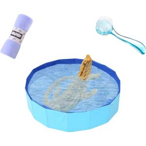 Bearded Dragons Foldable Bathtub with Soft Brush and Towel Set Reptile Accessories Swimming Pool Relax Cleaning Set for Small Pets Guniea Pig Turtle Hedgehog (11.8x3.93In)