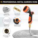 Metal Garden Hose 100 ft, Stainless Steel Water Hose 100ft with 10 Function Nozzle & 3/4 Copper Fitting, Heavy Duty & Flexible, Kink Free & Lightweight for Yard, Outdoor, Lawn, Patio & Car