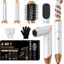 5 in 1 Blow Dryer Brush,Hair Dryer Brush with Detachable Air Styler,Negative Ionic Magic Hair Styler,Hot Air Brush for Women Volumizer,Straightener,Drying (Gold)