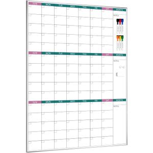 ARCOBIS 3-Month Dry Erase Calendar for Wall, 39"x28" Magnetic Whiteboard Calendar with Silver Aluminum Frame, Monthly Calendar Board for Office, Home, School