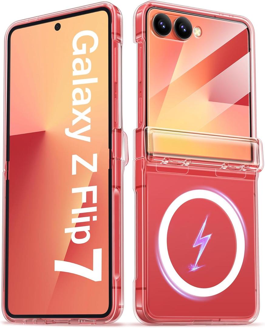 for Samsung Galaxy Z Flip 7 Case with Hinge Protector, Compatible with MagSafe, Wireless Charging, Front Screen Protector, Rugged Men Women Full Protective Phone Case for Galaxy Z Flip7, Clear