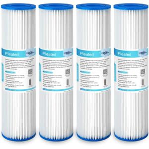 Membrane Solutions 50 Micron Pleated Polyester Sediment Water Filter 10"x2.5" Replacement Cartridge Universal Whole House Pre-Filter Compatible with W50PE, WFPFC3002, SPC-25-1050, FM-50-975 - 4 Pack