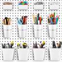Jinei 12 Pcs Pegboard Bins and Cups with Hooks and Loops Peg Assortment Organizer Accessories Various Tool Organizer Pegboard Basket Set for Garage Workshop Workbench Office(White)