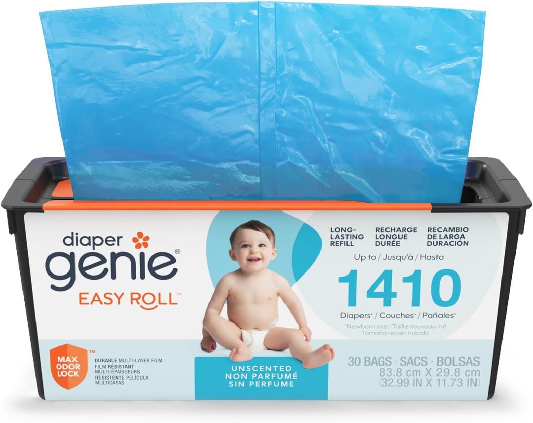 Diaper Genie Easy Roll Refill | 30 Bags Per Refill | Holds Up to 1410 Newborn Diapers | Odor Control | Diaper Pail Refill Bags | Fits Diaper Genie Signature & Platinum Pails (Unscented)