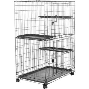 Amazon Basics Large 3-Tier Cat Cage Playpen with Easy to Clean Removable Tray, Front Doors, Portable, Foldable, 35.8" x 22.4" x 50.6", Black