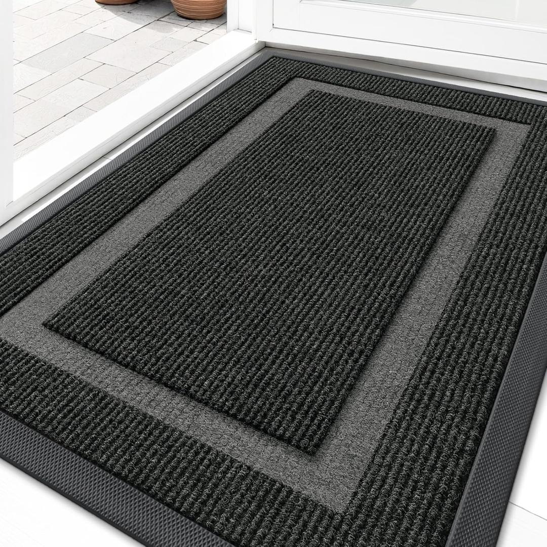 2 x OLANLY Front Door Mat Indoor Outdoor Entrance, Waterproof All-Season, All-Weather Doormat, Sturdy Natural Rubber, Fade Resistant, Low Profile, Easy Clean Patio Porch Entryway Mat, 29.5x17, Black